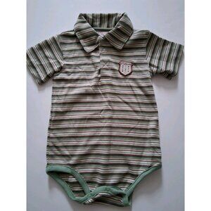 Carter's  18 Months Stripe Polo Romper Green Brown Watch the Wear Vintage